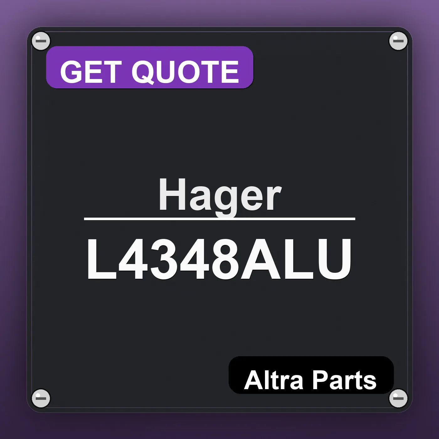 Hager L4348ALU industrial nameplate style image – Altra Parts. GET QUOTE.