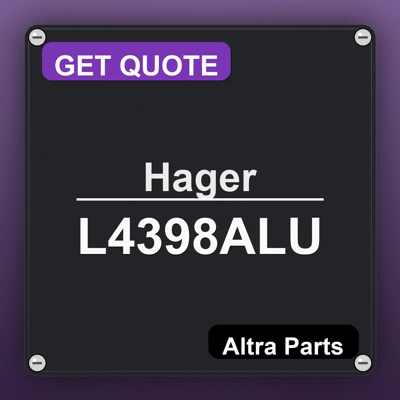 Hager L4398ALU industrial nameplate style image – Altra Parts. GET QUOTE.