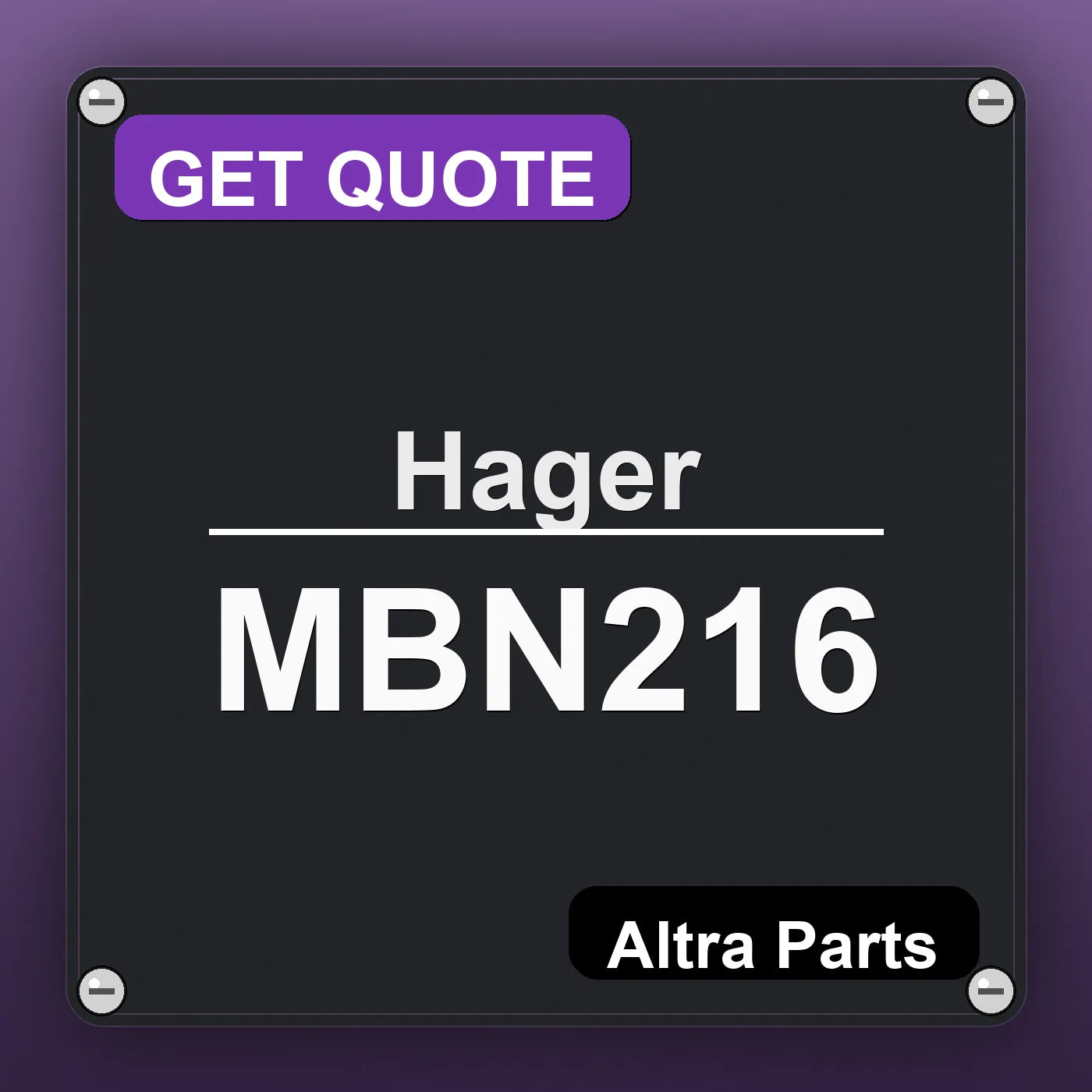 Hager MBN216 industrial nameplate style image – Altra Parts. GET QUOTE.