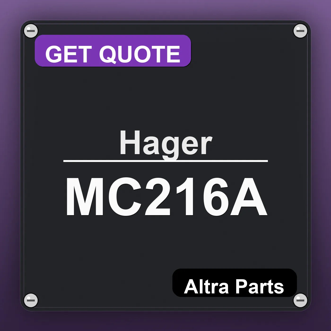 Hager MC216A industrial nameplate style image – Altra Parts. GET QUOTE.