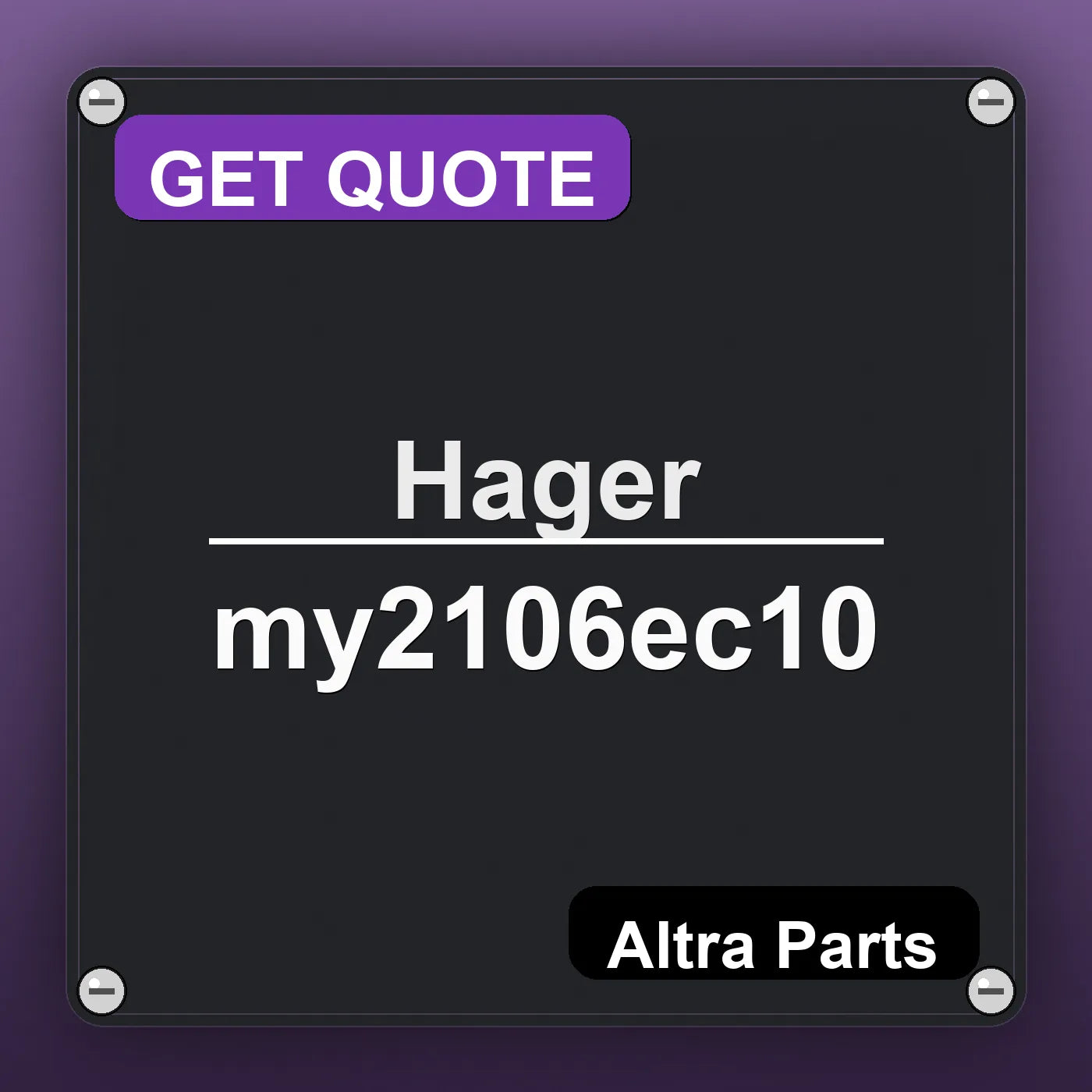 Hager my2106ec10 industrial nameplate style image – Altra Parts. GET QUOTE.