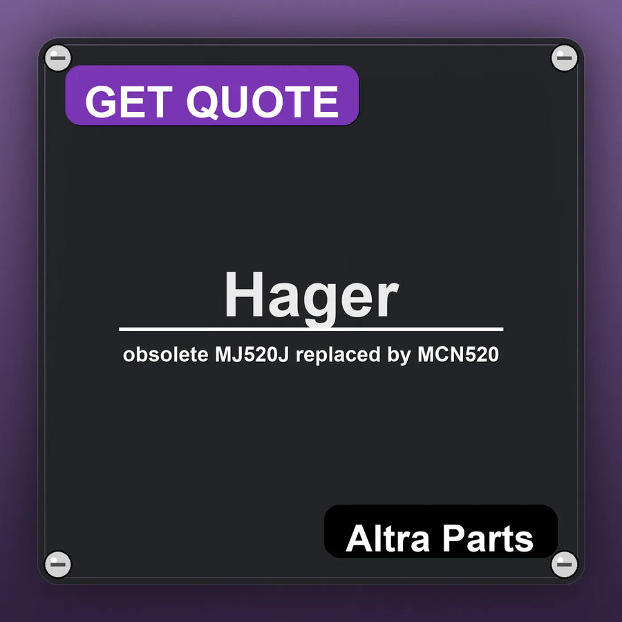 Hager obsolete MJ520J replaced by MCN520 industrial nameplate style image – Altra Parts. GET QUOTE.