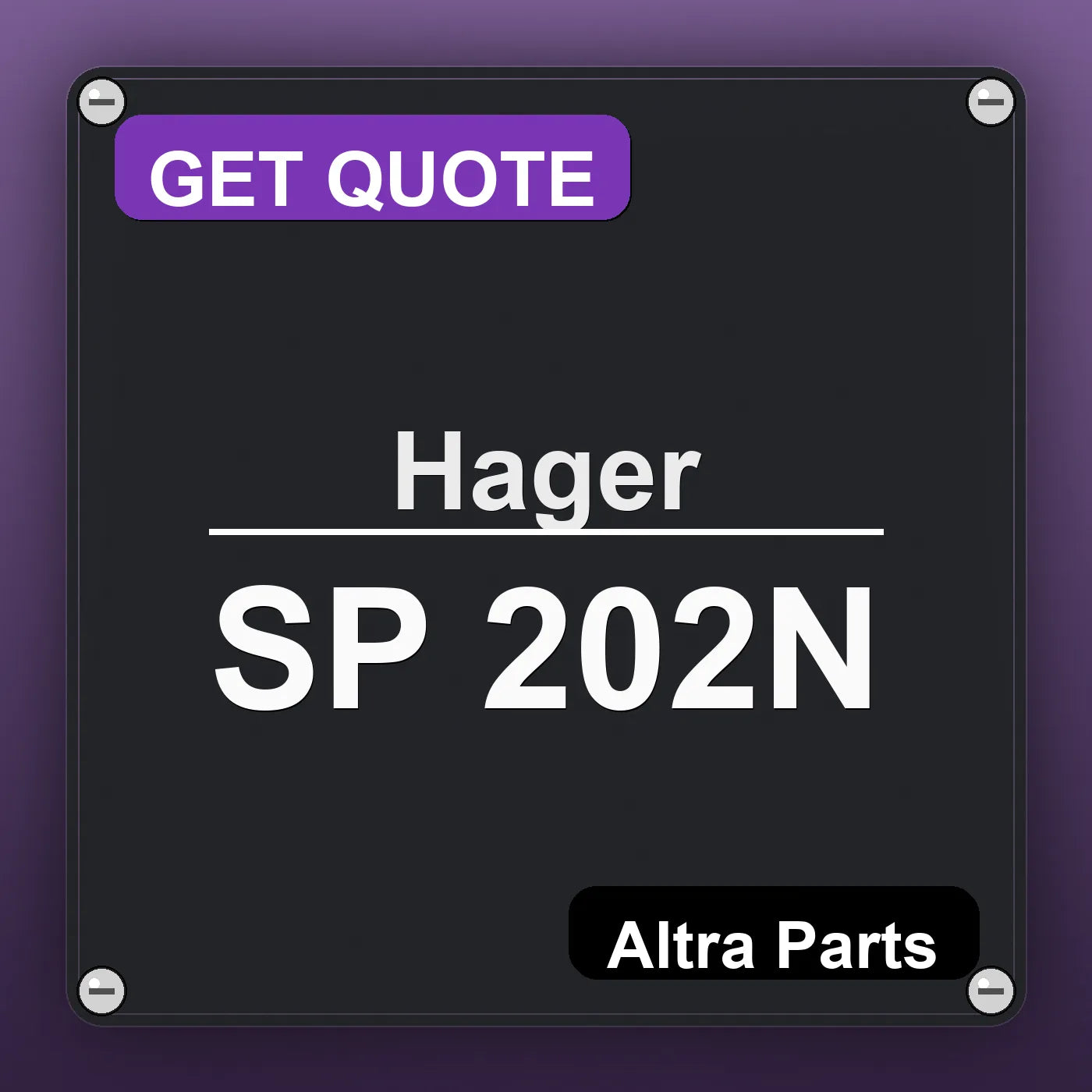 Hager SP 202N industrial nameplate style image – Altra Parts. GET QUOTE.