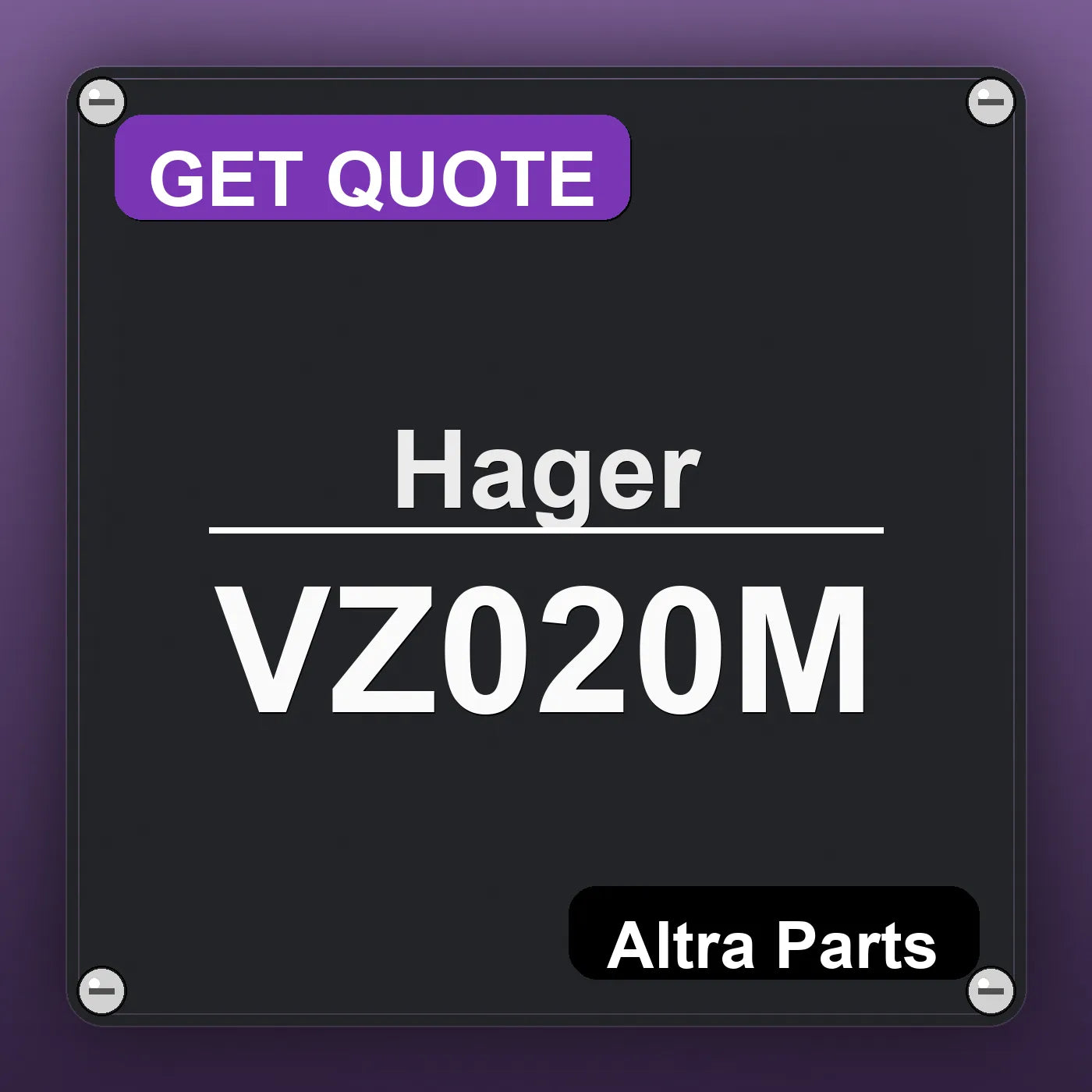 Hager VZ020M industrial nameplate style image – Altra Parts. GET QUOTE.