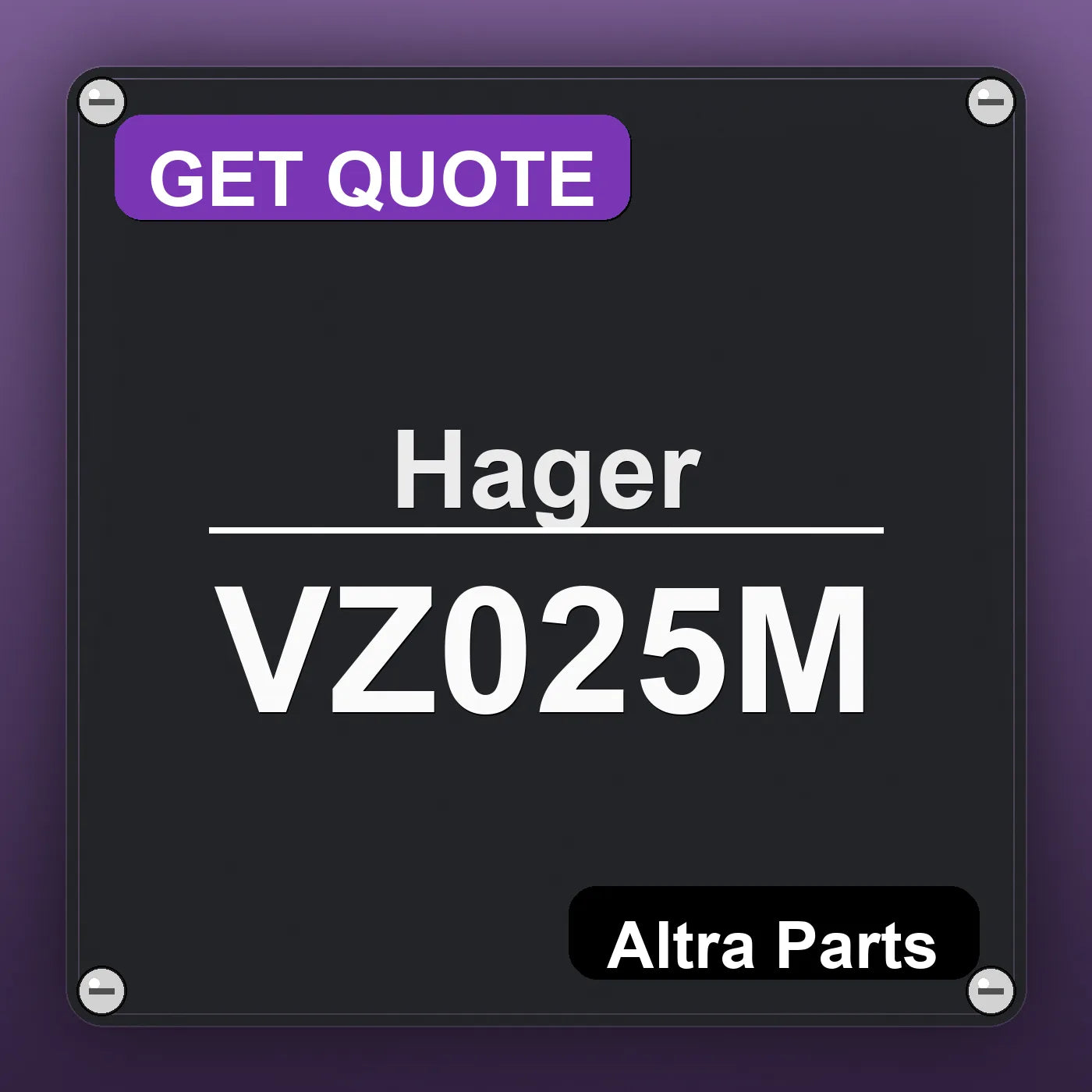 Hager VZ025M industrial nameplate style image – Altra Parts. GET QUOTE.