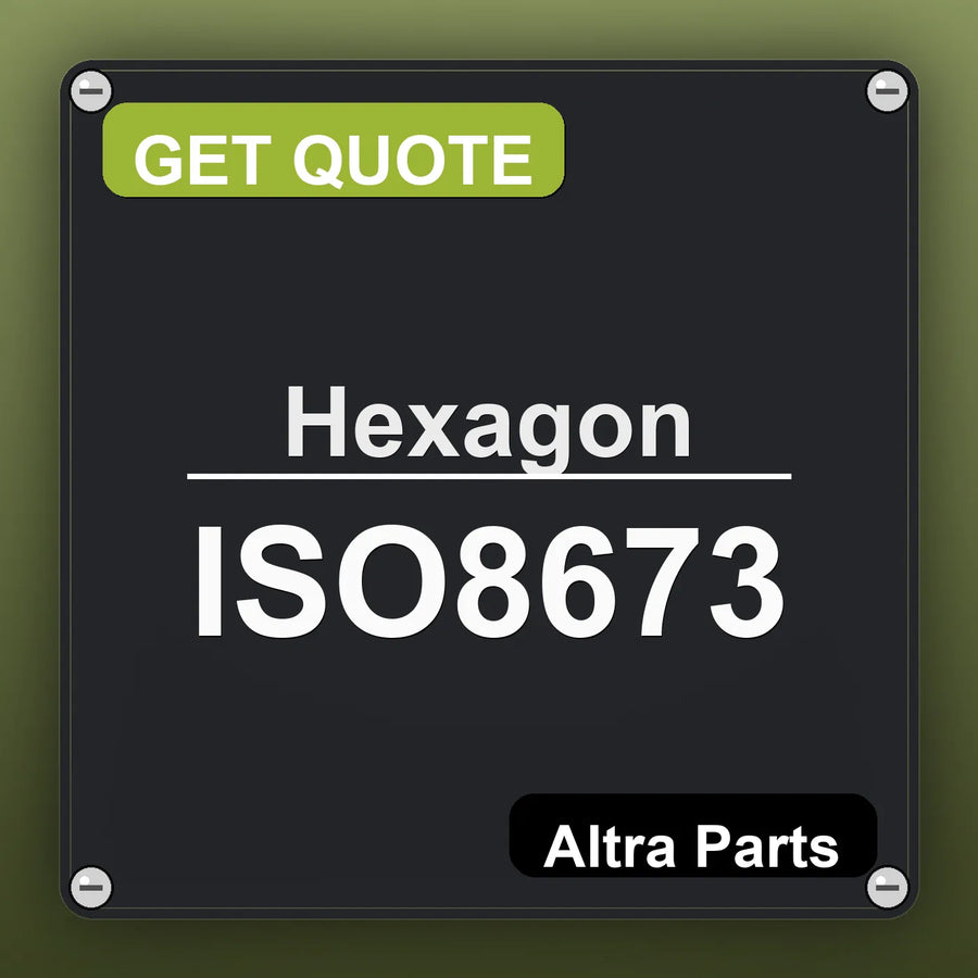 Hexagon ISO8673 industrial nameplate style image – Altra Parts. GET QUOTE.