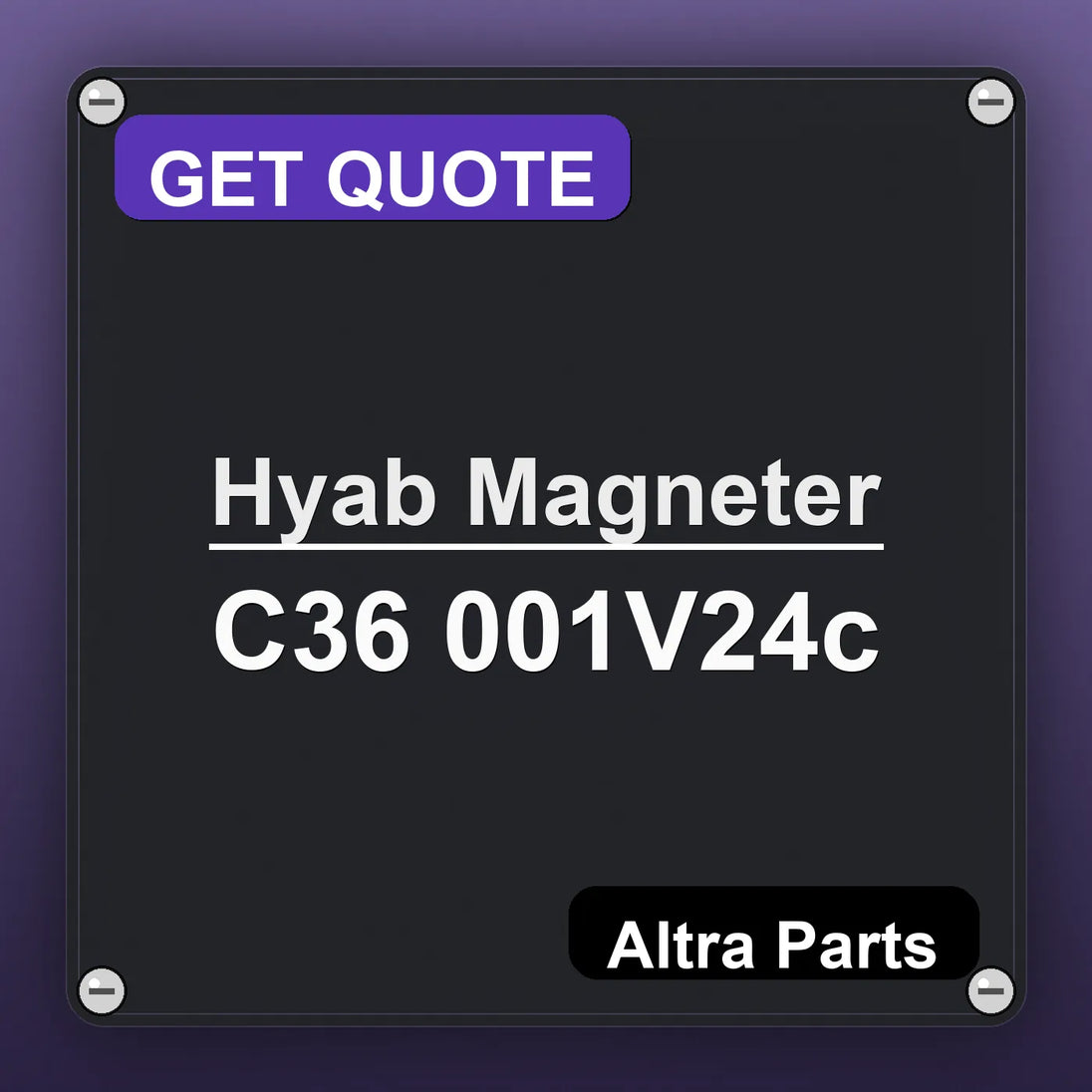 Hyab Magneter C36 001V24c industrial nameplate style image – Altra Parts. GET QUOTE.