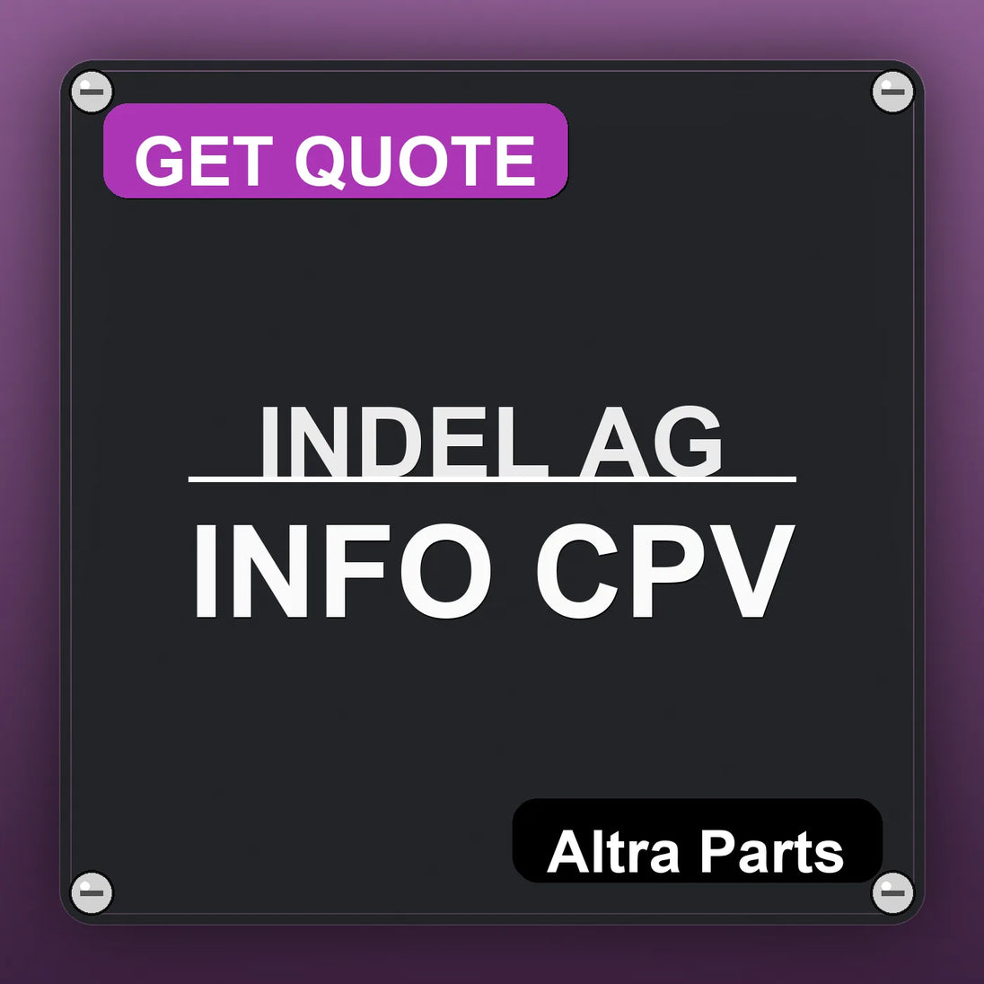 INDEL AG INFO CPV industrial nameplate style image – Altra Parts. GET QUOTE.