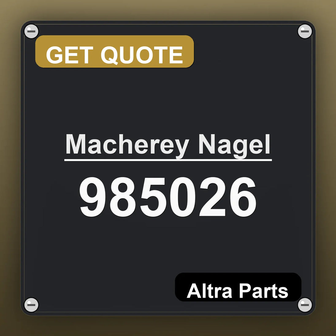Macherey Nagel 985026 industrial nameplate style image – Altra Parts. GET QUOTE.