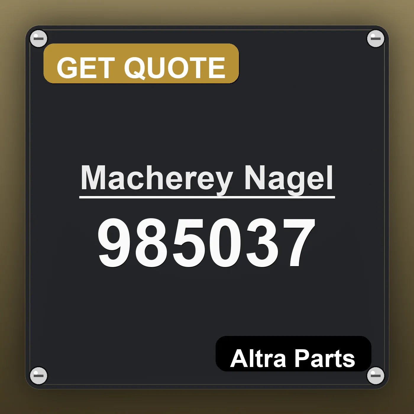 Macherey Nagel 985037 industrial nameplate style image – Altra Parts. GET QUOTE.