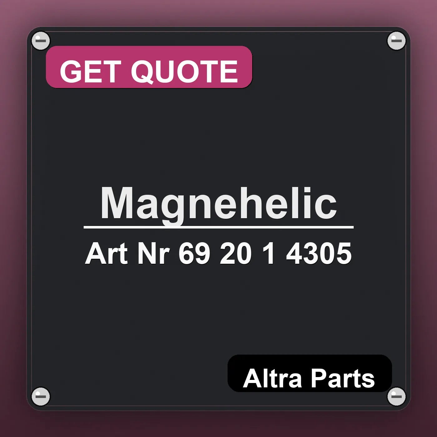 Magnehelic Art Nr 69 20 1 4305 industrial nameplate style image – Altra Parts. GET QUOTE.