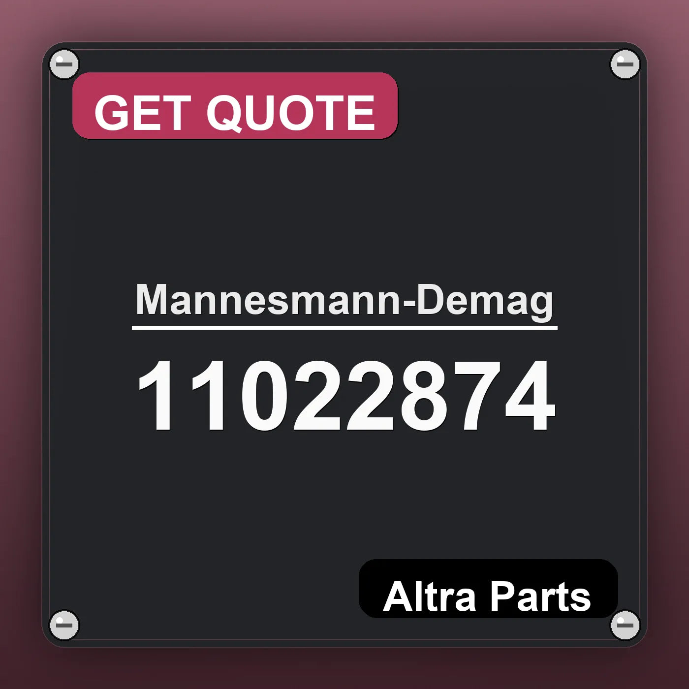 Mannesmann-Demag 11022874 industrial nameplate style image – Altra Parts. GET QUOTE.