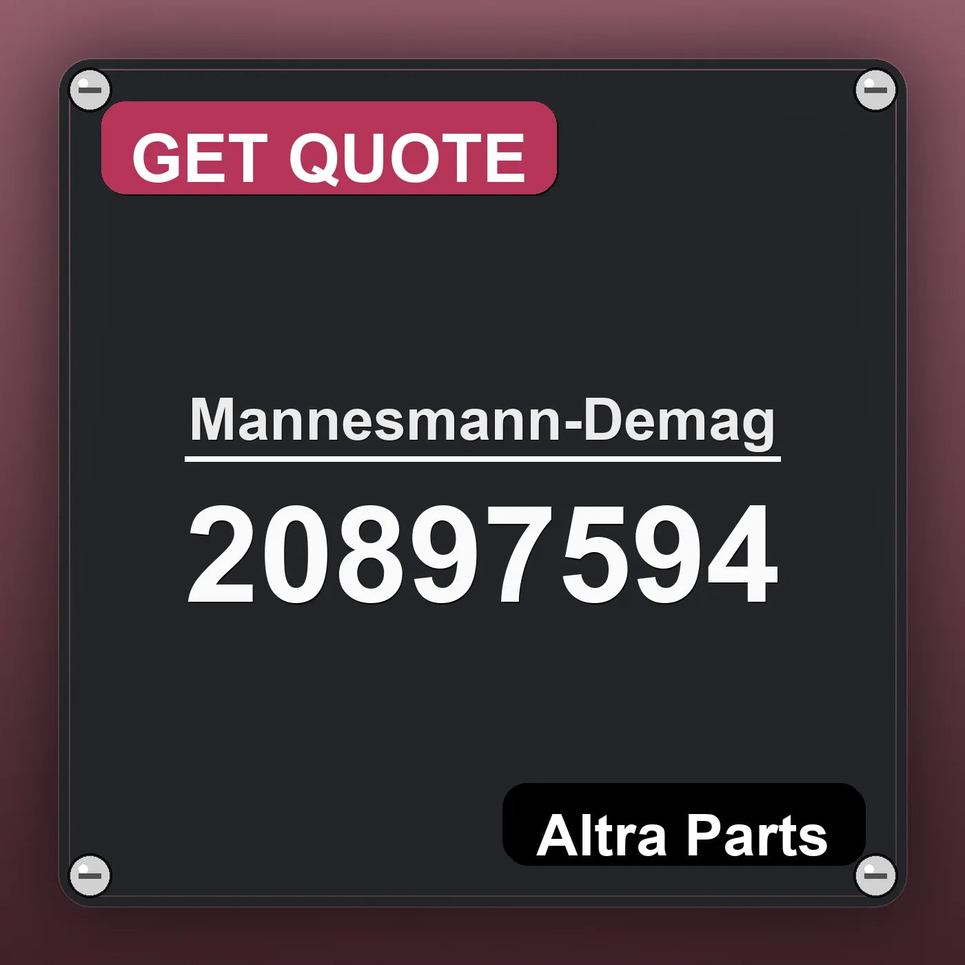 Mannesmann-Demag 20897594 industrial nameplate style image – Altra Parts. GET QUOTE.