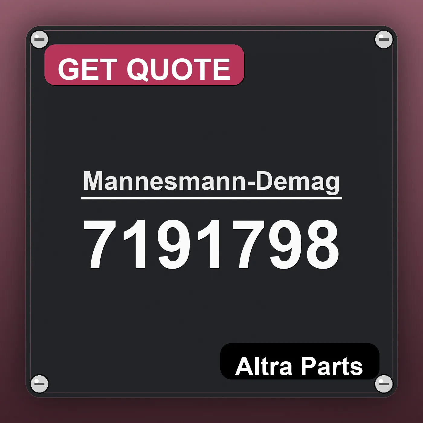 Mannesmann-Demag 7191798 industrial nameplate style image – Altra Parts. GET QUOTE.