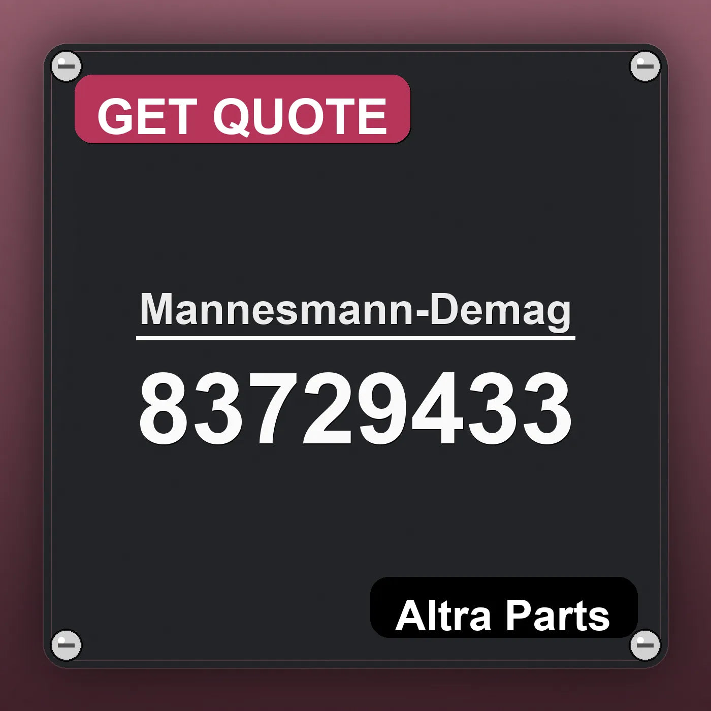 Mannesmann-Demag 83729433 industrial nameplate style image – Altra Parts. GET QUOTE.