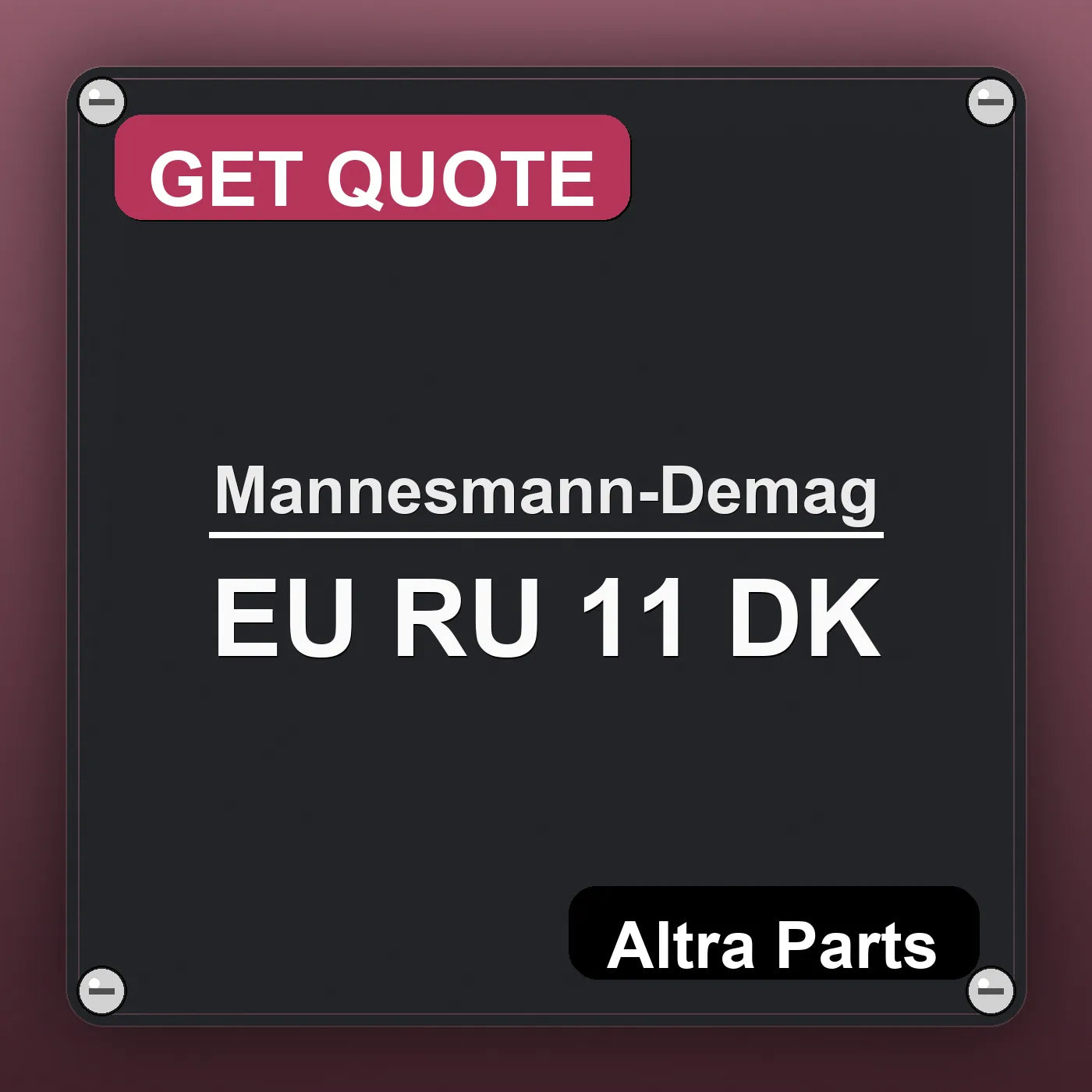 Mannesmann-Demag EU RU 11 DK industrial nameplate style image – Altra Parts. GET QUOTE.