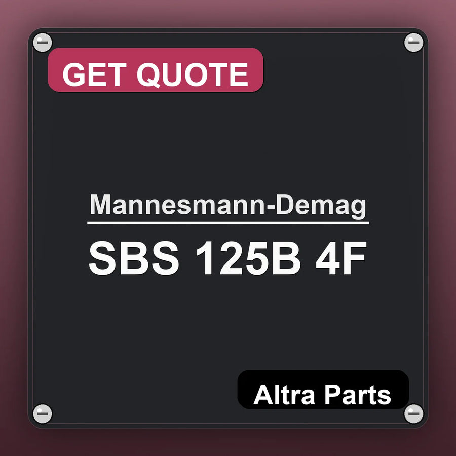 Mannesmann-Demag SBS 125B 4F industrial nameplate style image – Altra Parts. GET QUOTE.