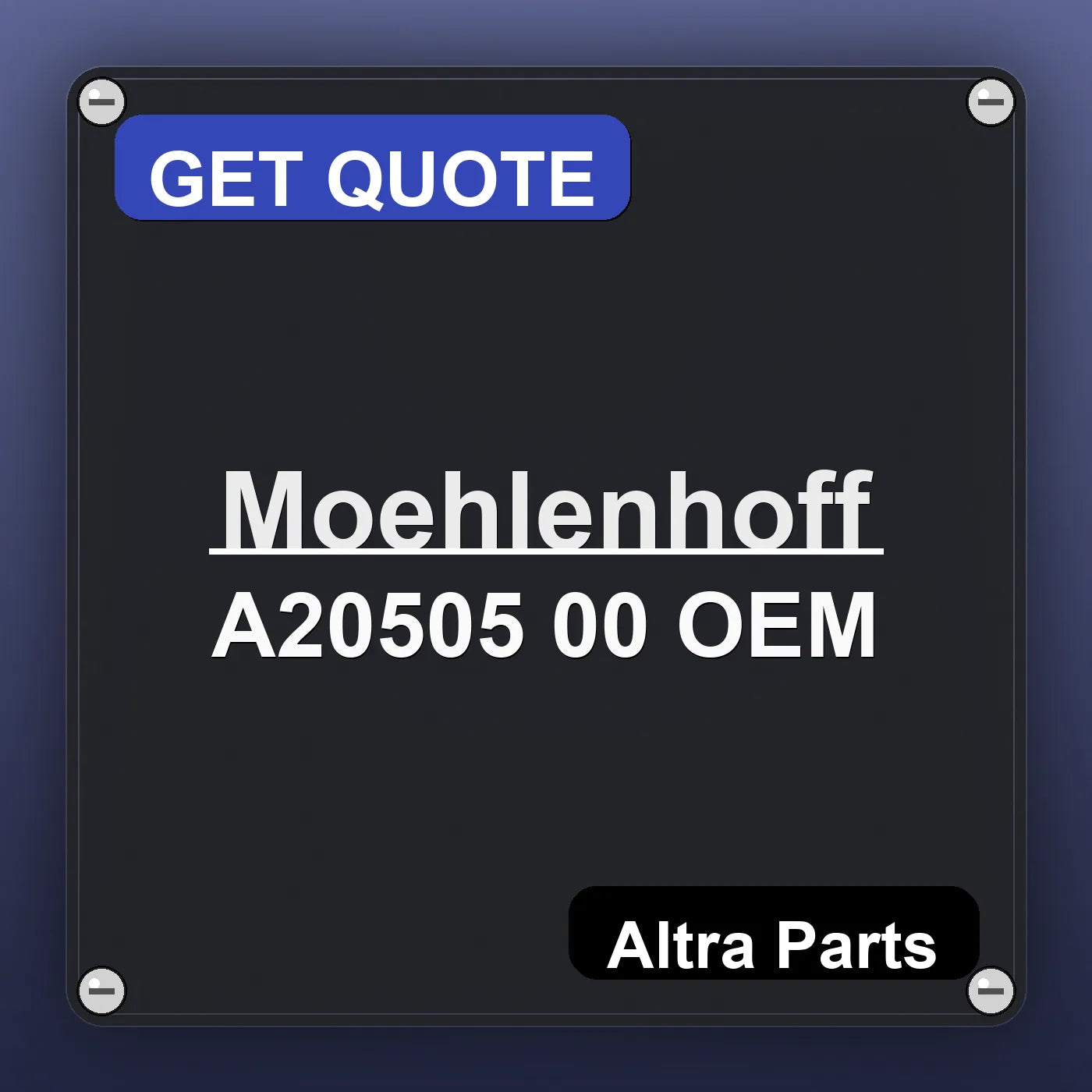 Moehlenhoff A20505 00 OEM industrial nameplate style image – Altra Parts. GET QUOTE.