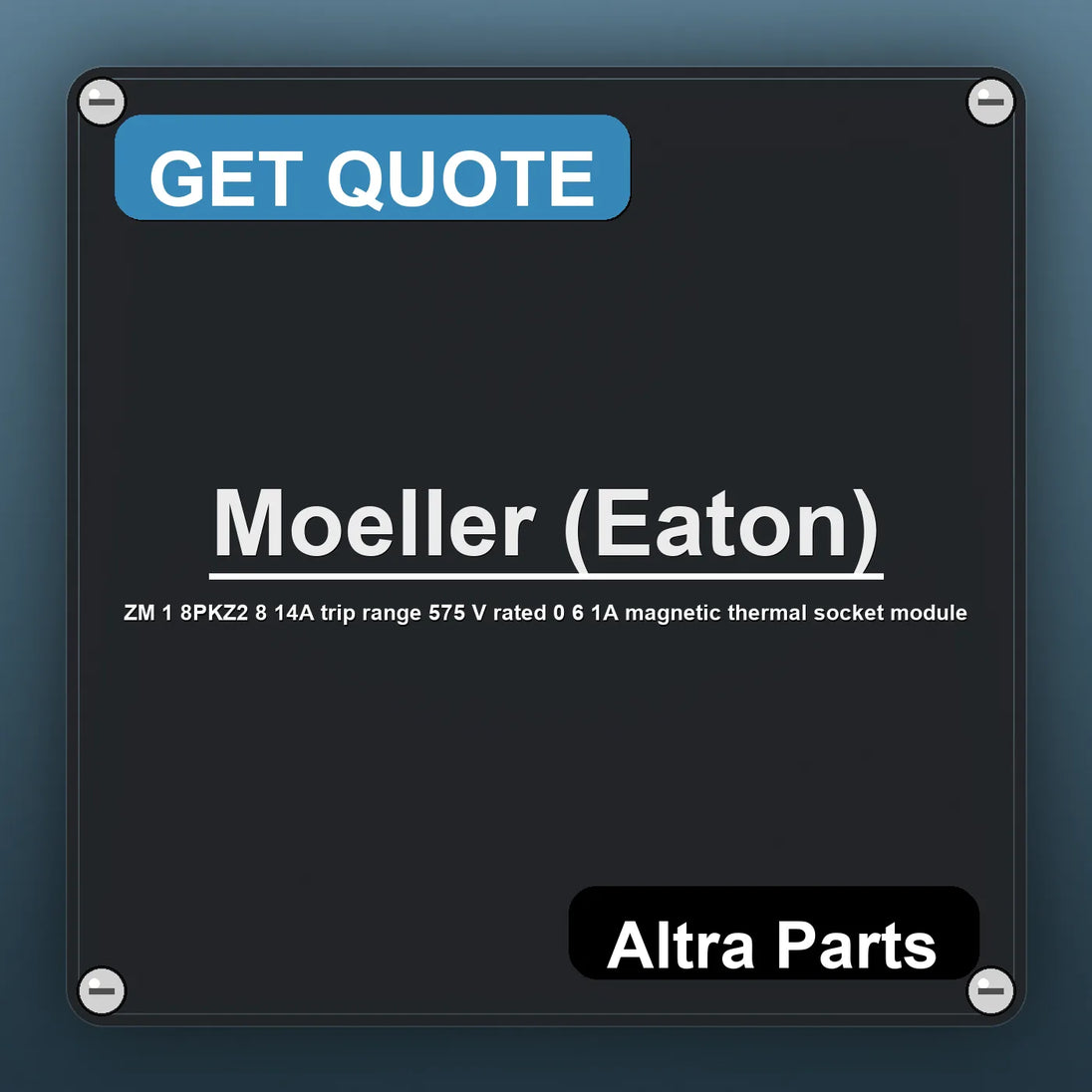 Moeller (Eaton) ZM 1 8PKZ2 8 14A trip range 575 V rated 0 6 1A magnetic thermal socket module industrial nameplate style…