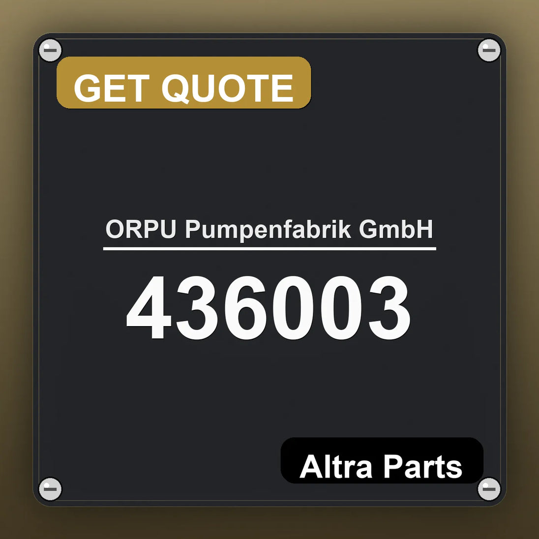 ORPU Pumpenfabrik GmbH 436003 industrial nameplate style image – Altra Parts. GET QUOTE.