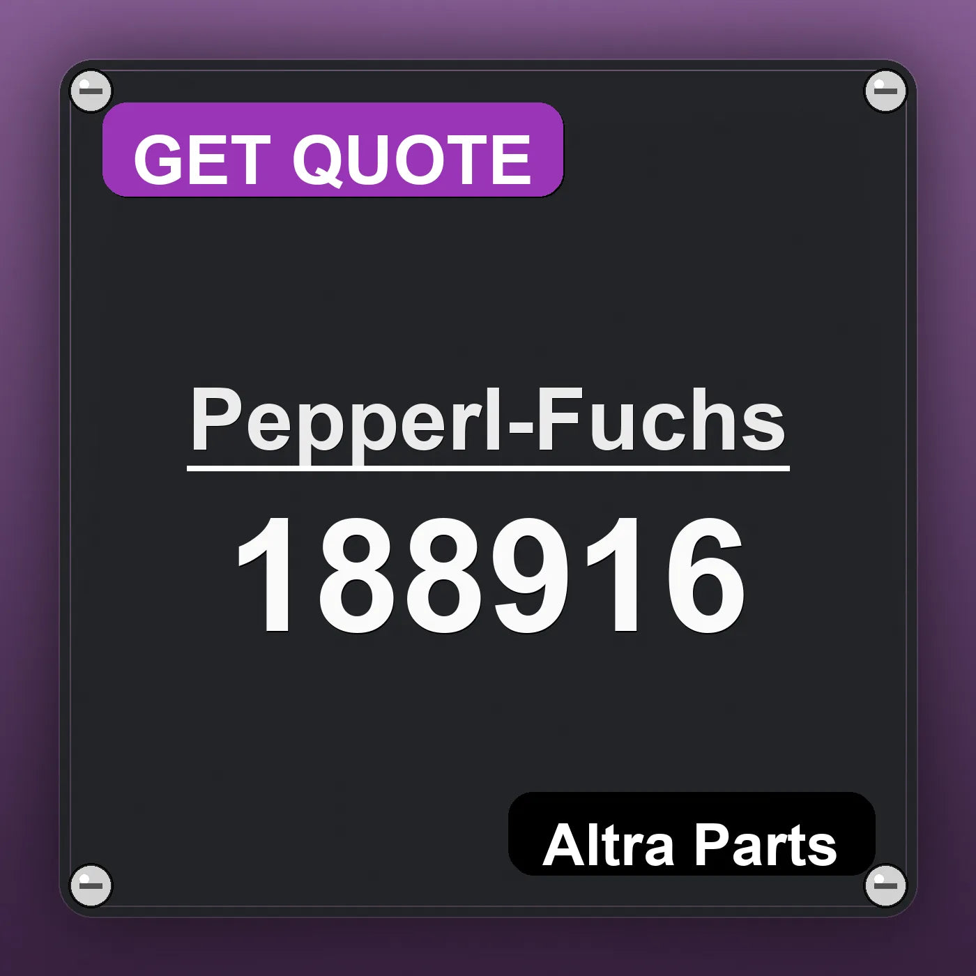 Pepperl-Fuchs 188916 industrial nameplate style image – Altra Parts. GET QUOTE.