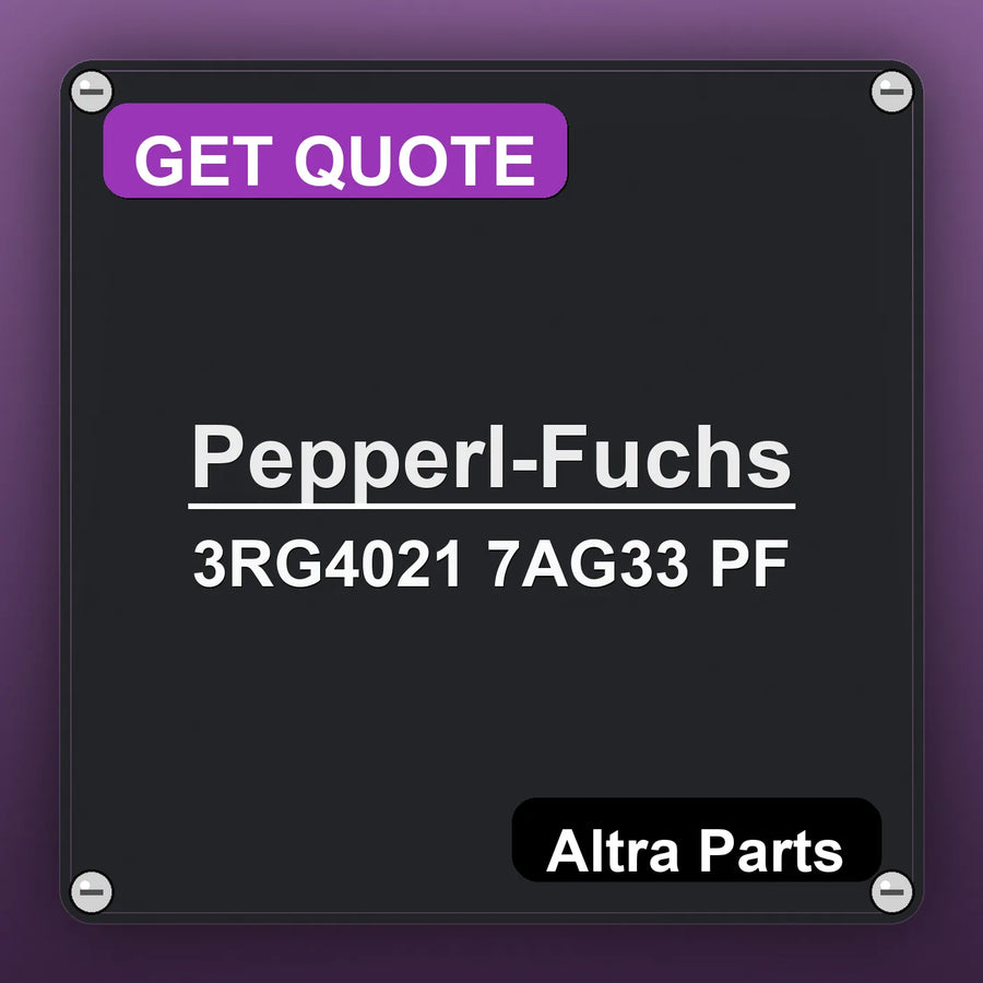 Pepperl-Fuchs 3RG4021 7AG33 PF industrial nameplate style image – Altra Parts. GET QUOTE.
