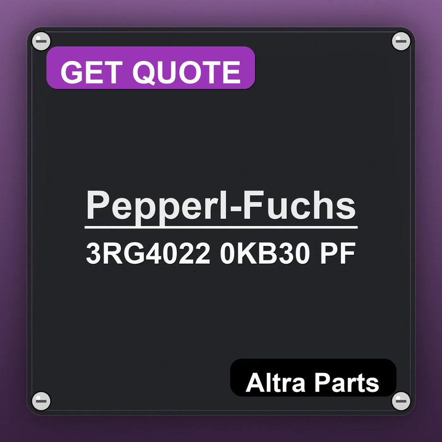 Pepperl-Fuchs 3RG4022 0KB30 PF industrial nameplate style image – Altra Parts. GET QUOTE.