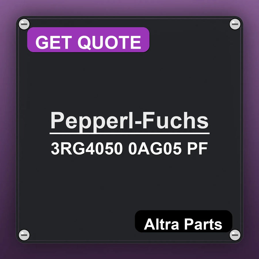 Pepperl-Fuchs 3RG4050 0AG05 PF industrial nameplate style image – Altra Parts. GET QUOTE.