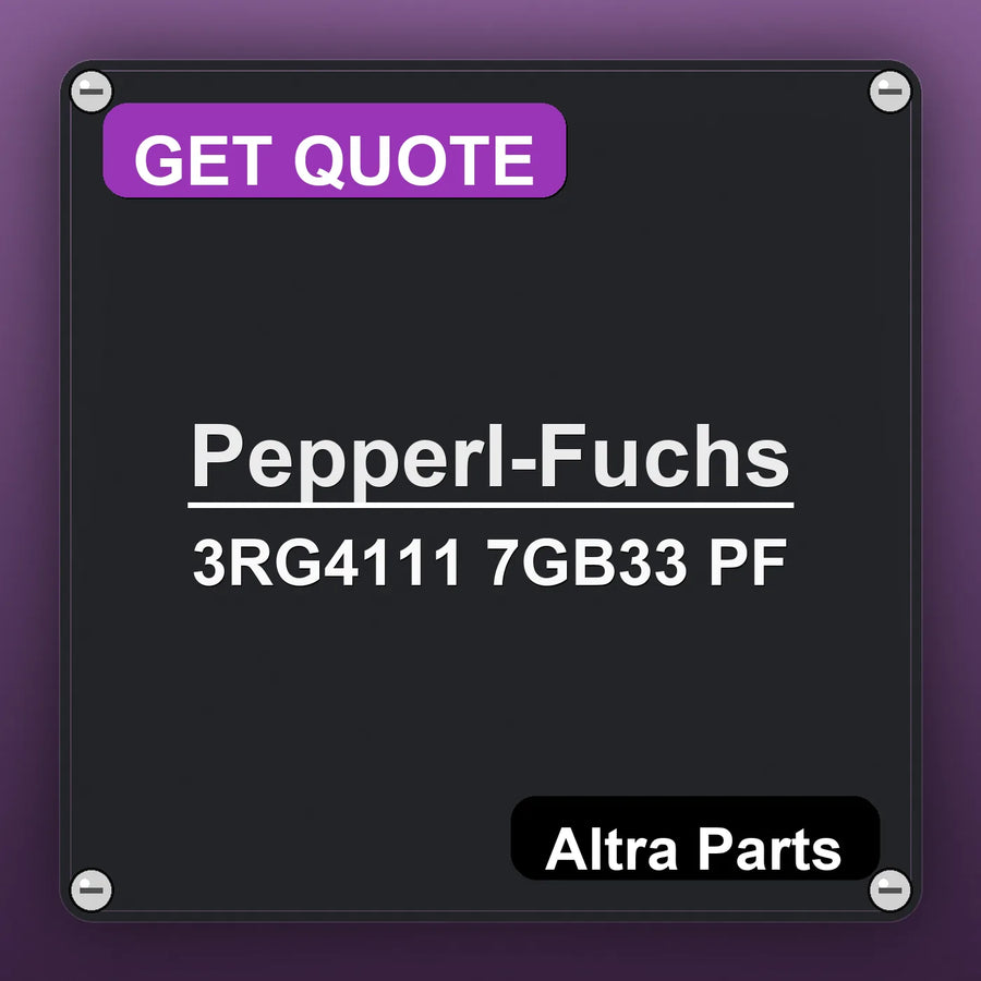 Pepperl-Fuchs 3RG4111 7GB33 PF industrial nameplate style image – Altra Parts. GET QUOTE.