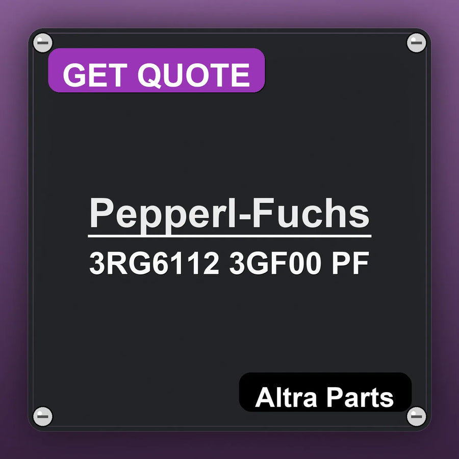 Pepperl-Fuchs 3RG6112 3GF00 PF industrial nameplate style image – Altra Parts. GET QUOTE.