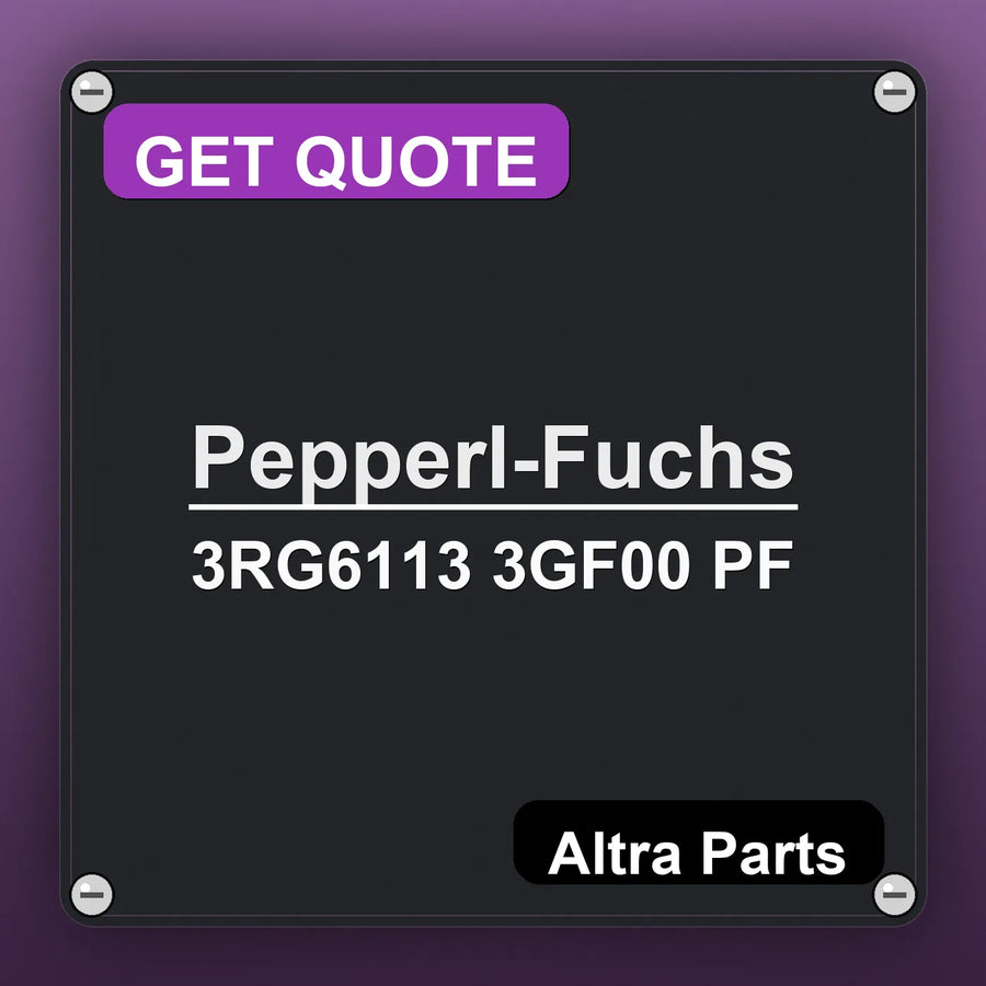 Pepperl-Fuchs 3RG6113 3GF00 PF industrial nameplate style image – Altra Parts. GET QUOTE.