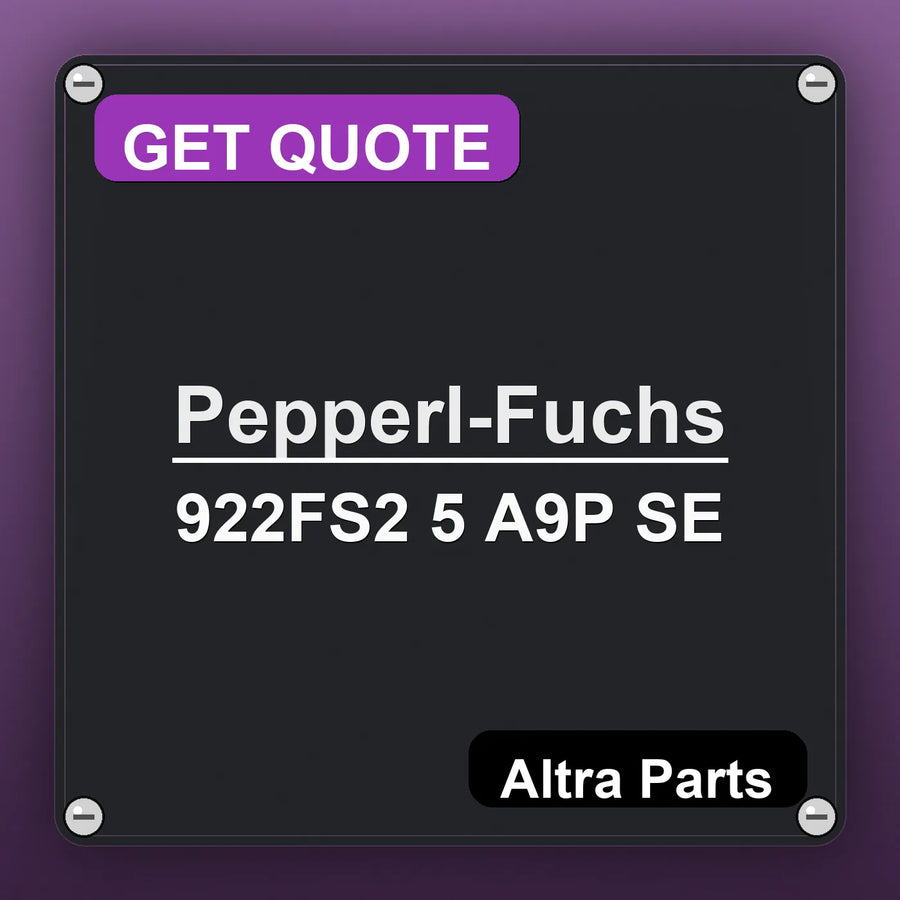 Pepperl-Fuchs 922FS2 5 A9P SE industrial nameplate style image – Altra Parts. GET QUOTE.