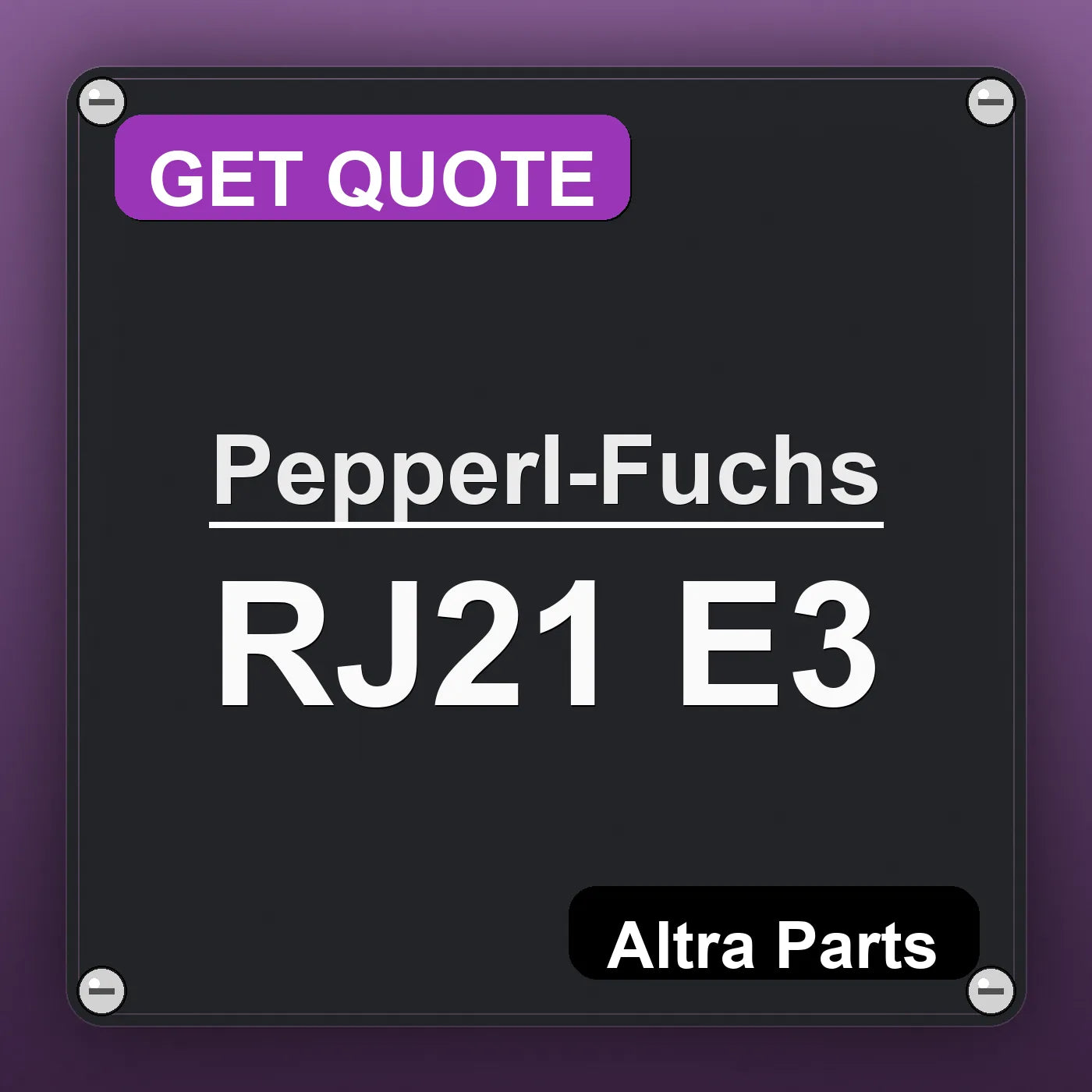 Pepperl-Fuchs RJ21 E3 industrial nameplate style image – Altra Parts. GET QUOTE.