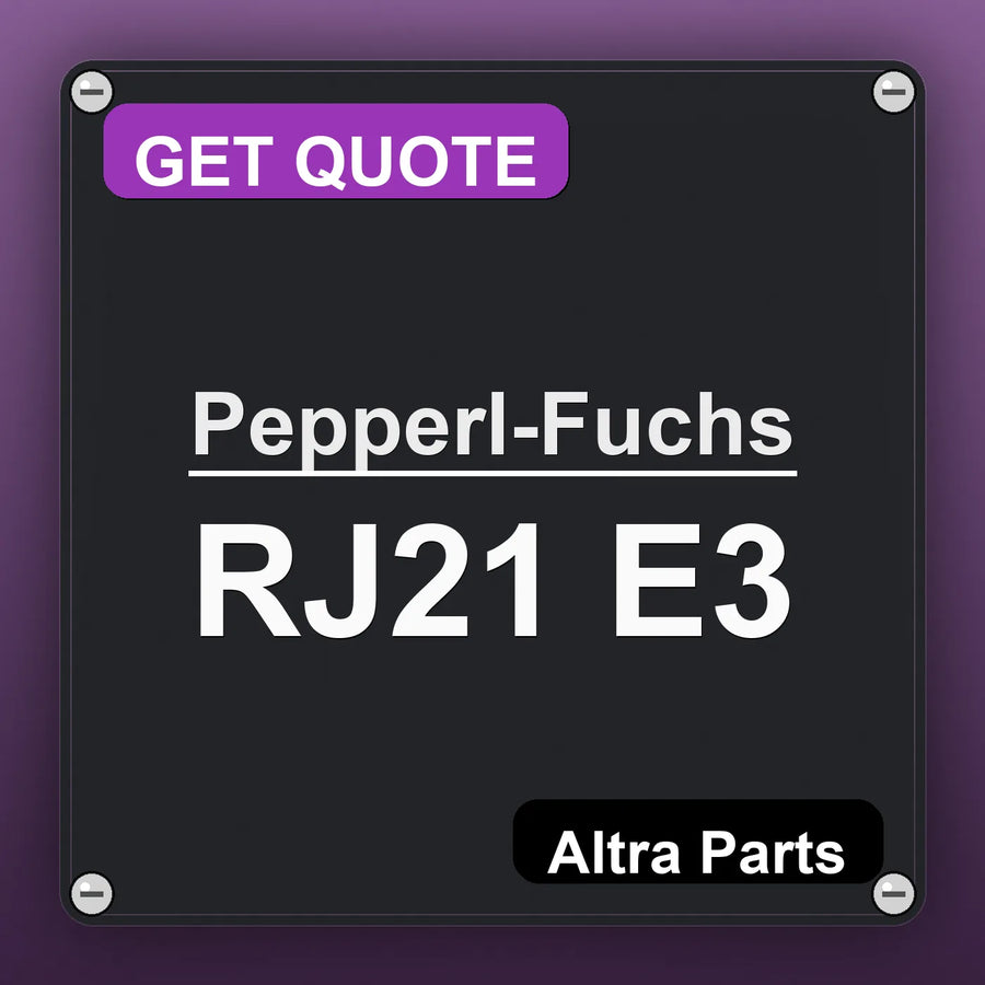 Pepperl-Fuchs RJ21 E3 industrial nameplate style image – Altra Parts. GET QUOTE.