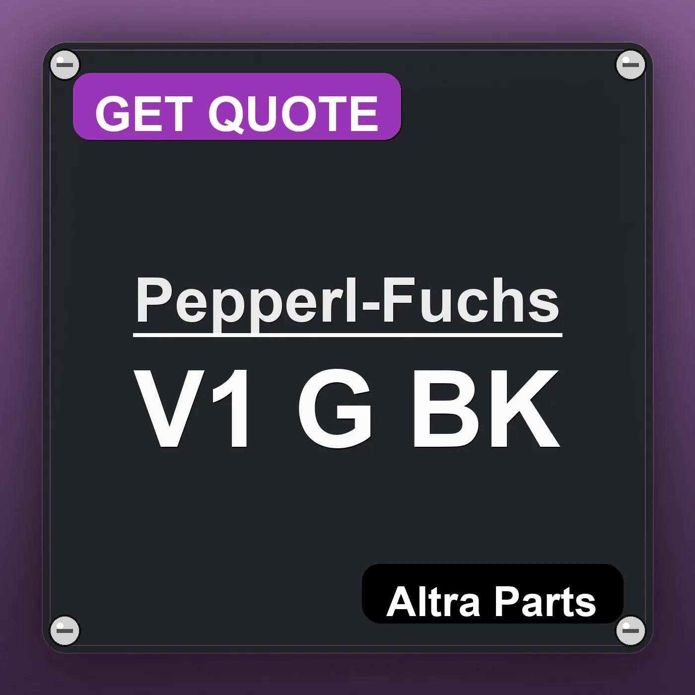 Pepperl-Fuchs V1 G BK industrial nameplate style image – Altra Parts. GET QUOTE.