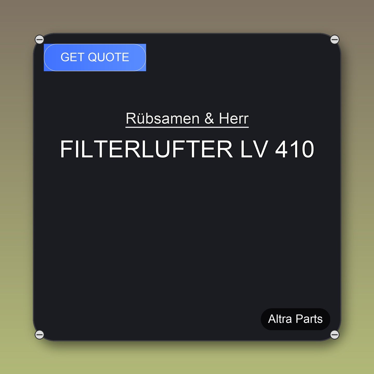 Rübsamen & Herr FILTERLUFTER LV 410 industrial spare part – fast international delivery & worldwide shipping