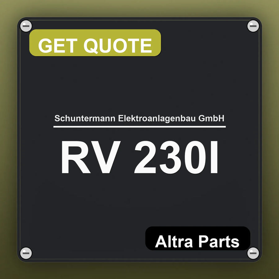 Schuntermann Elektroanlagenbau GmbH RV 230I industrial nameplate style image – Altra Parts. GET QUOTE.