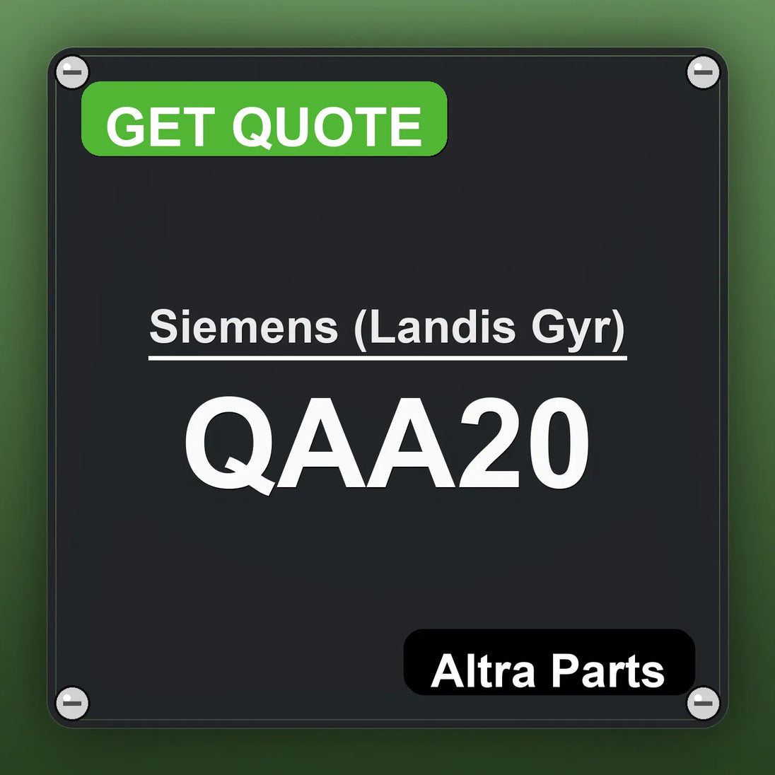 Siemens (Landis Gyr) QAA20 industrial nameplate style image – Altra Parts. GET QUOTE.