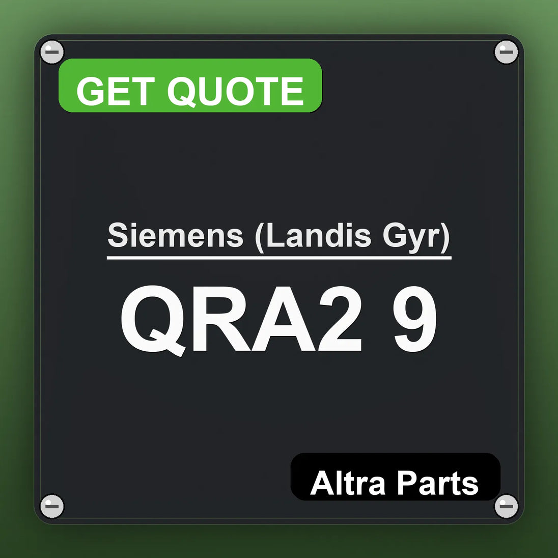 Siemens (Landis Gyr) QRA2 9 industrial nameplate style image – Altra Parts. GET QUOTE.