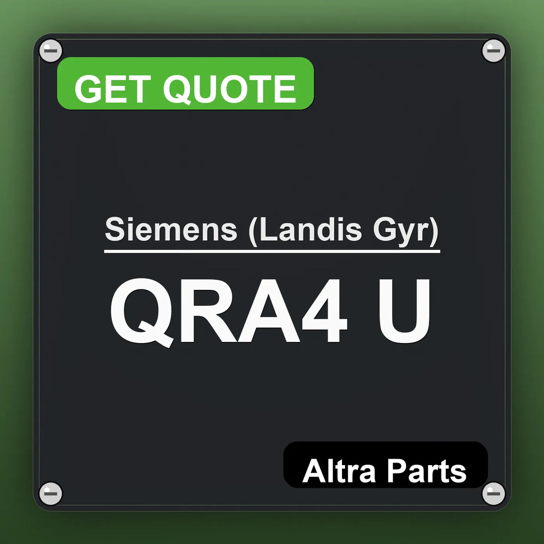 Siemens (Landis Gyr) QRA4 U industrial nameplate style image – Altra Parts. GET QUOTE.