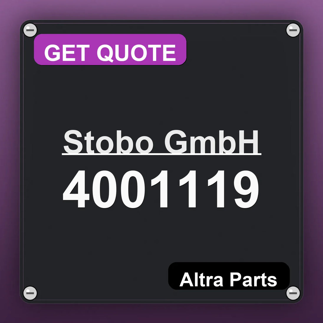 Stobo GmbH 4001119 industrial nameplate style image – Altra Parts. GET QUOTE.