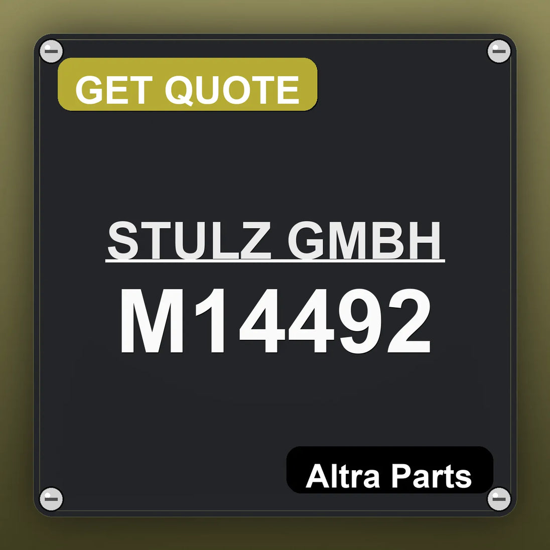 STULZ GMBH M14492 industrial nameplate style image – Altra Parts. GET QUOTE.