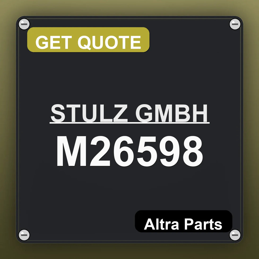 STULZ GMBH M26598 industrial nameplate style image – Altra Parts. GET QUOTE.