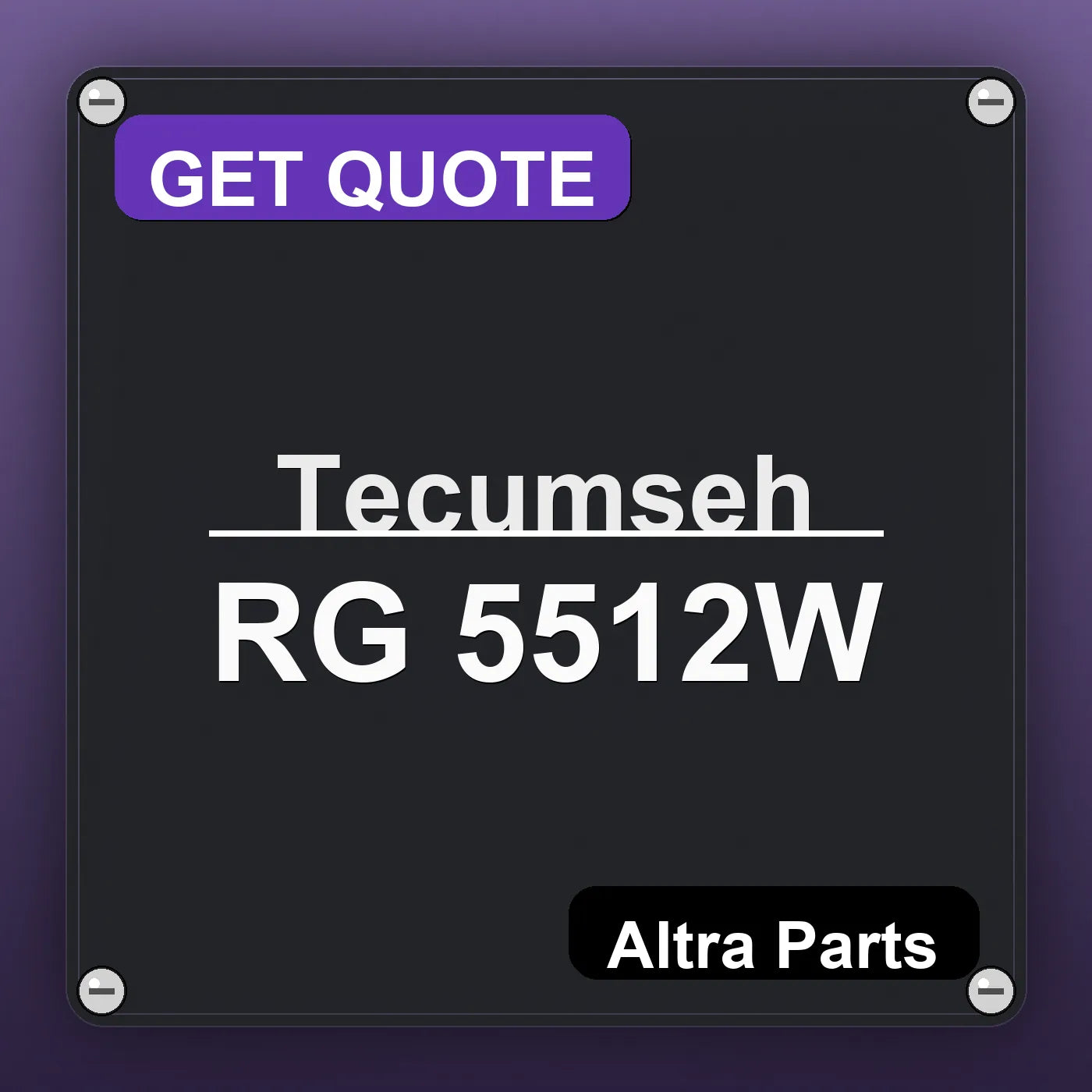 Tecumseh RG 5512W industrial nameplate style image – Altra Parts. GET QUOTE.