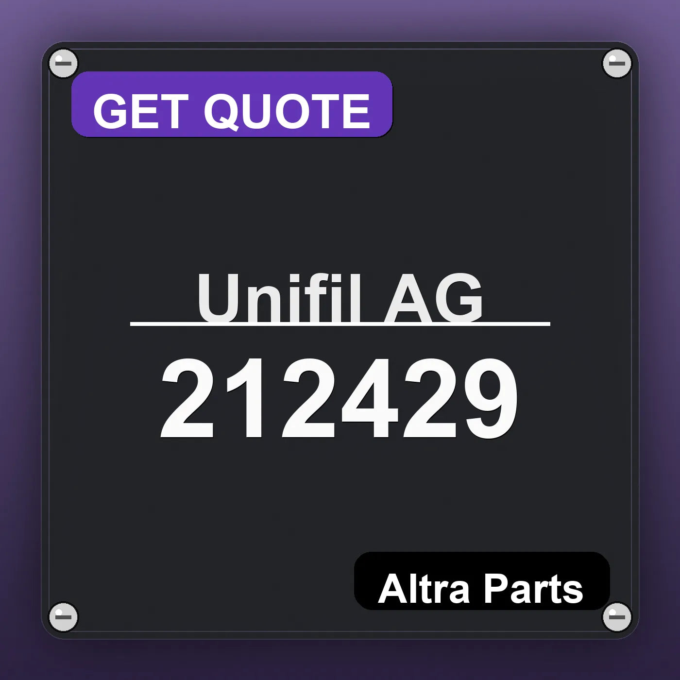 Unifil AG 212429 industrial nameplate style image – Altra Parts. GET QUOTE.