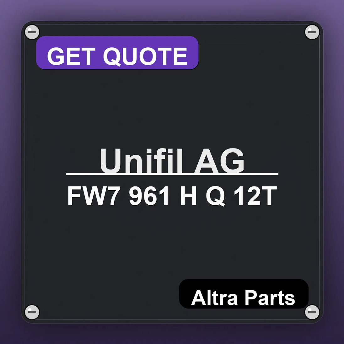 Unifil AG FW7 961 H Q 12T industrial nameplate style image – Altra Parts. GET QUOTE.