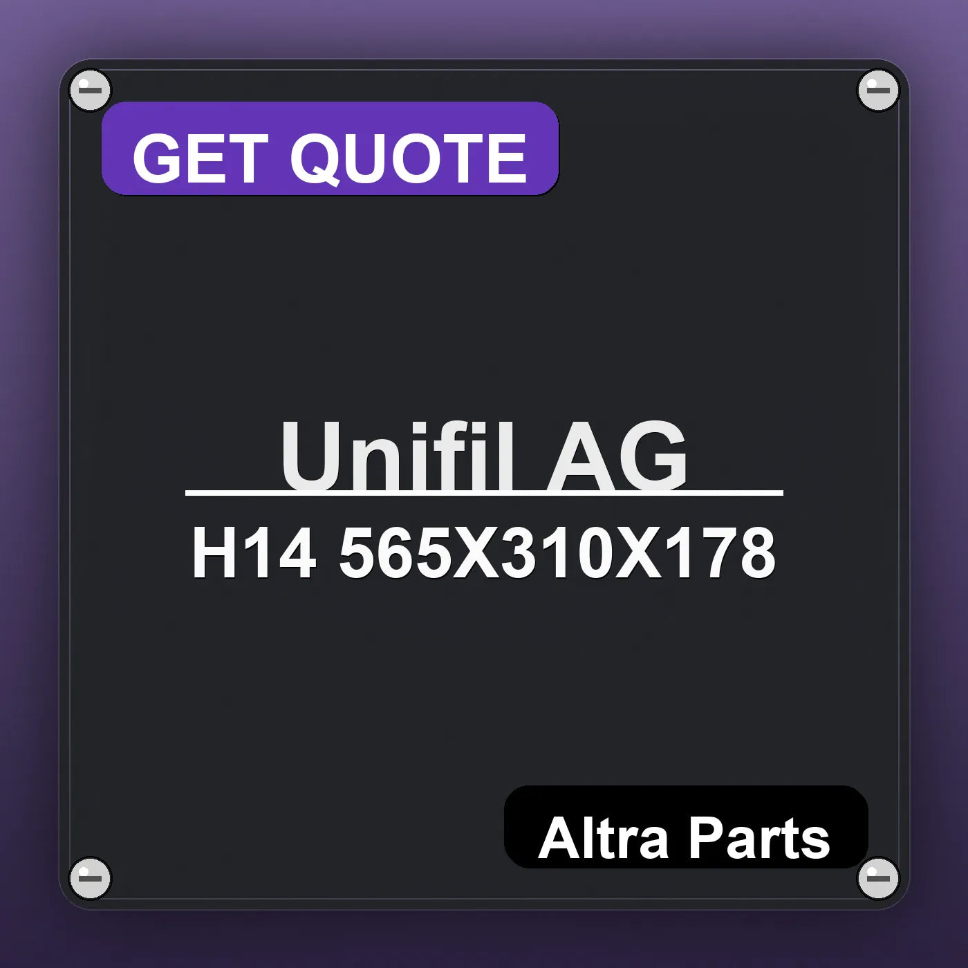Unifil AG H14 565X310X178 industrial nameplate style image – Altra Parts. GET QUOTE.