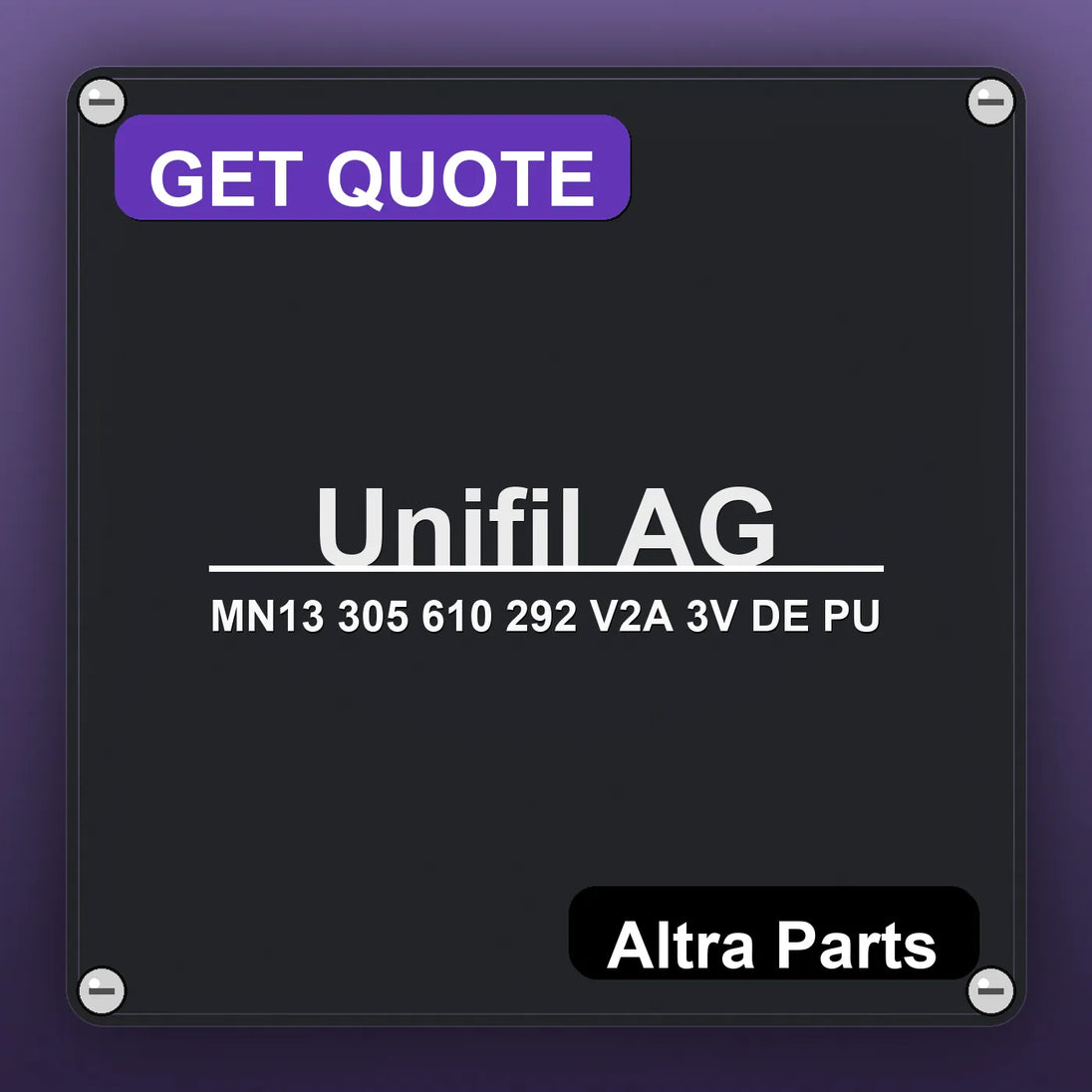 Unifil AG MN13 305 610 292 V2A 3V DE PU industrial nameplate style image – Altra Parts. GET QUOTE.