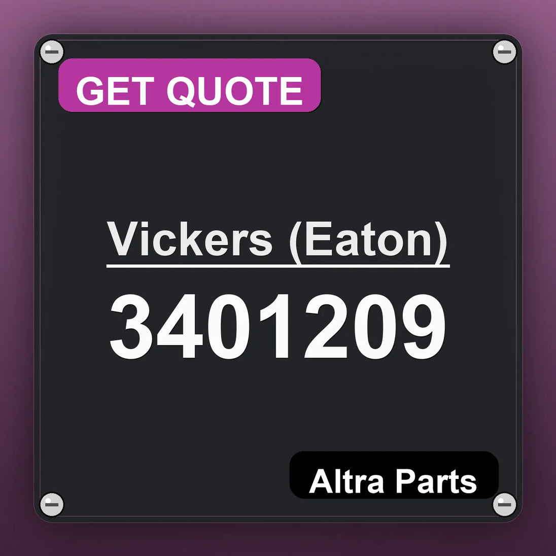 Vickers (Eaton) 3401209 industrial nameplate style image – Altra Parts. GET QUOTE.
