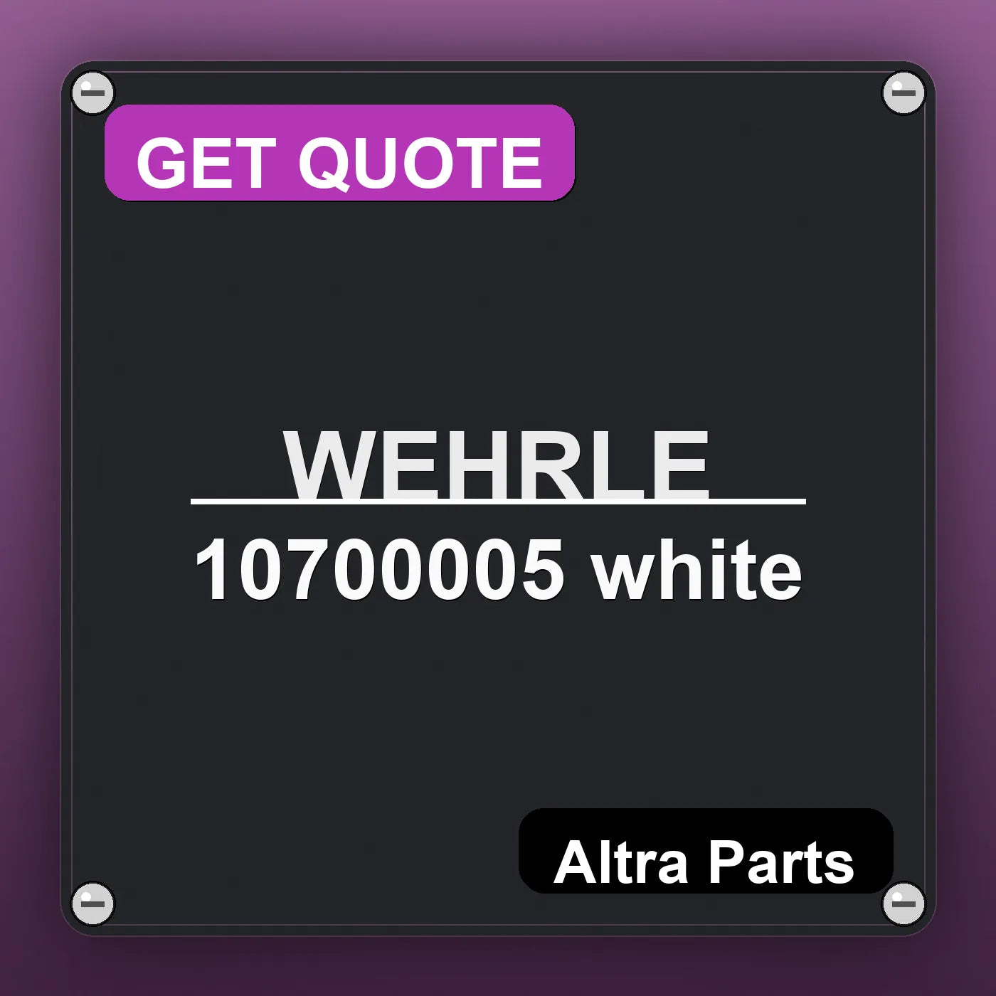WEHRLE 10700005 white industrial nameplate style image – Altra Parts. GET QUOTE.